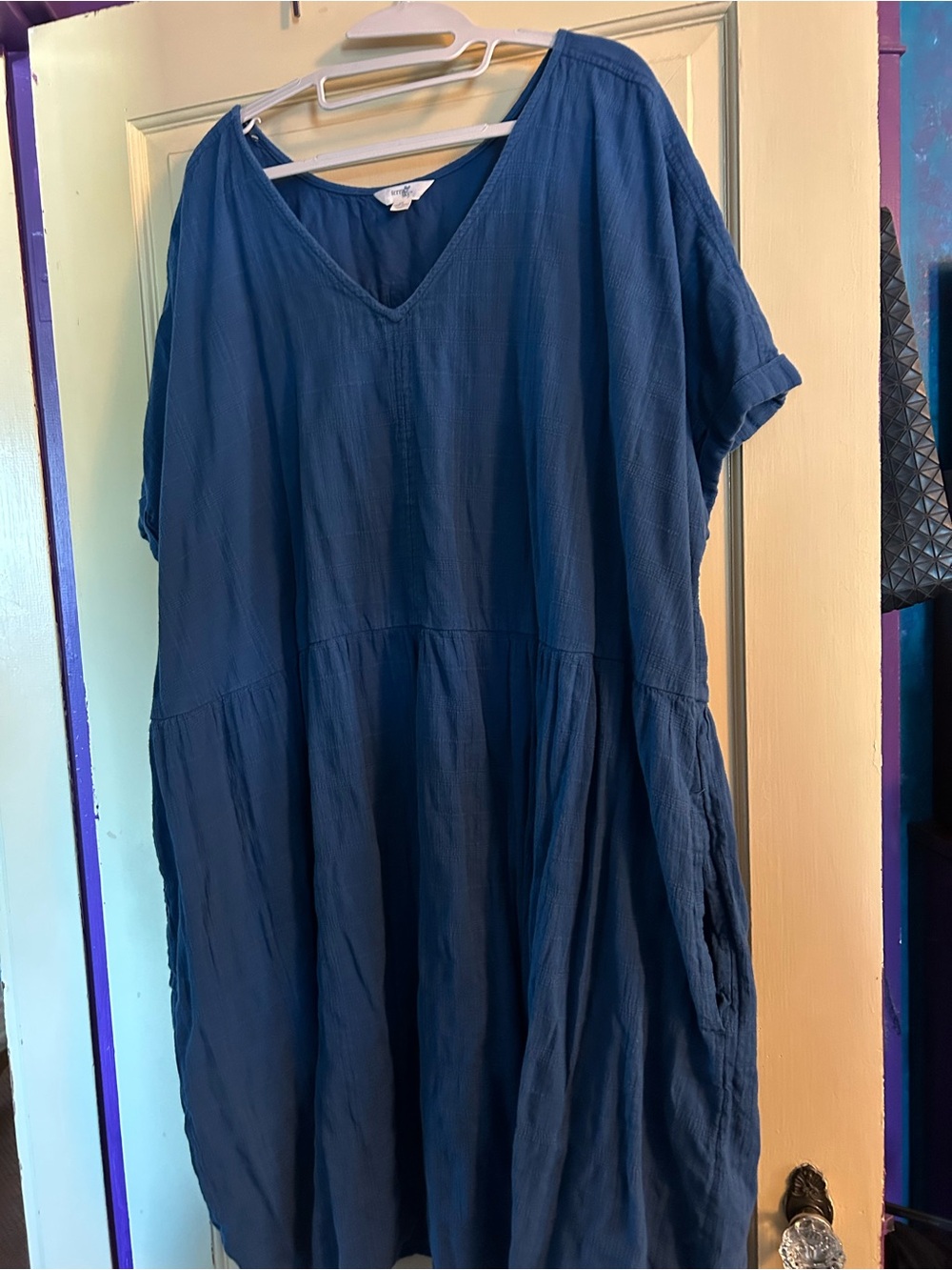 Terra & Sky Deep Blue V-Neck Tiered Midi Dress